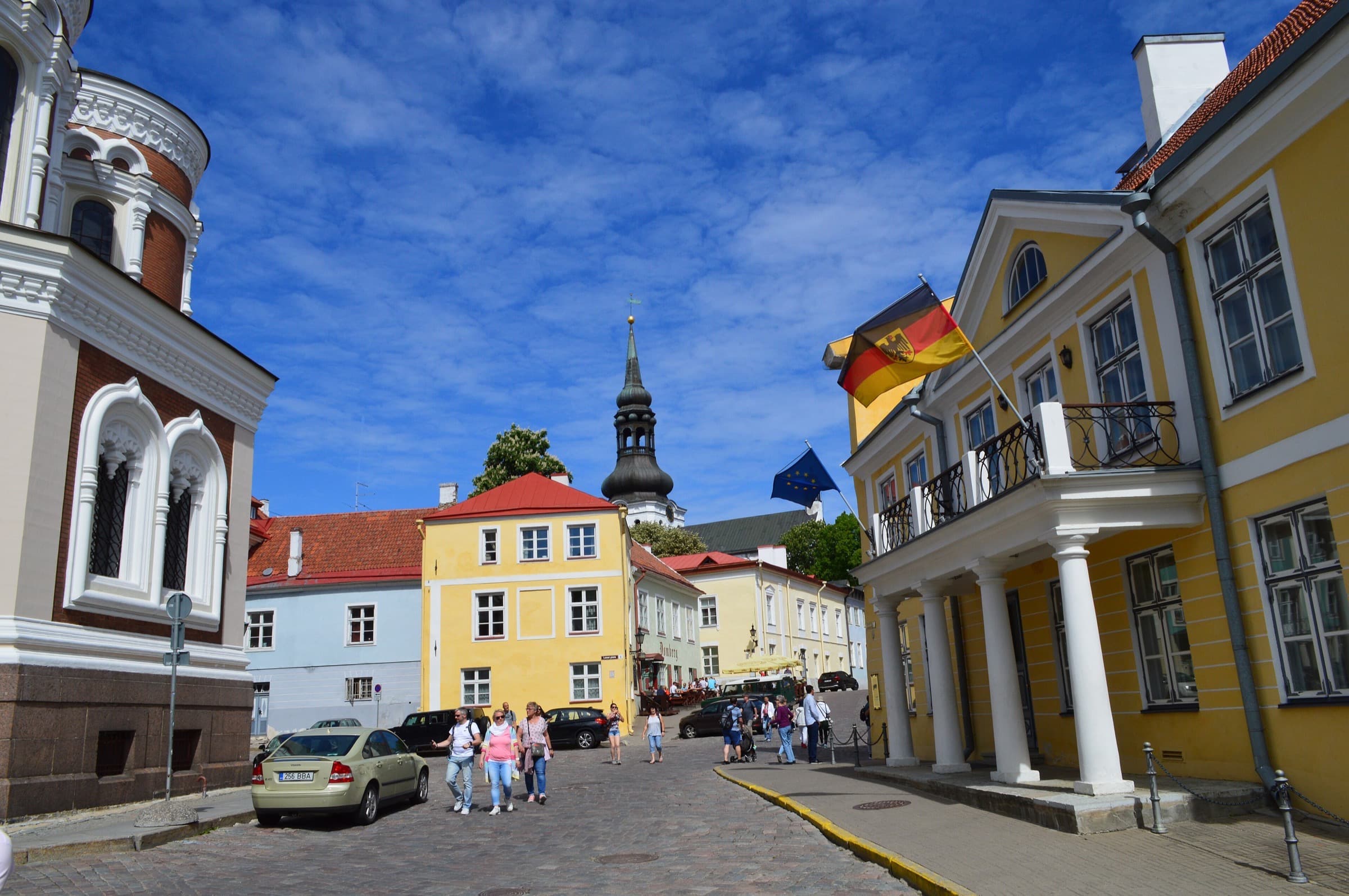 People gathering on Lossi plats by Tallinn Old Town and Alexander Nevsky Cathedral